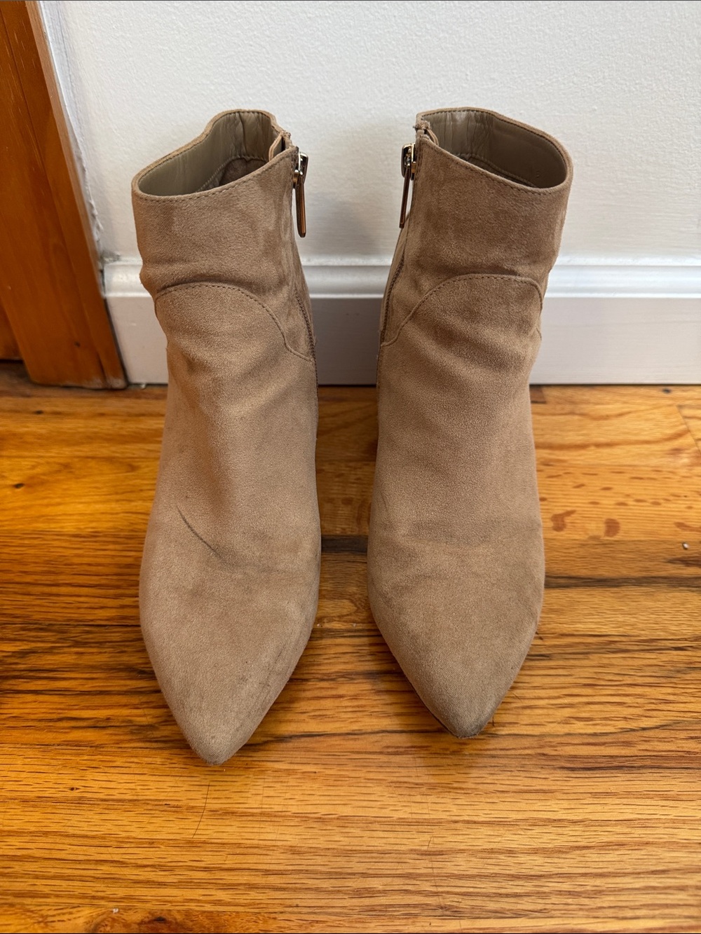 Sam Edelman Suede Pointed-Toe Ankle Booties in Taupe